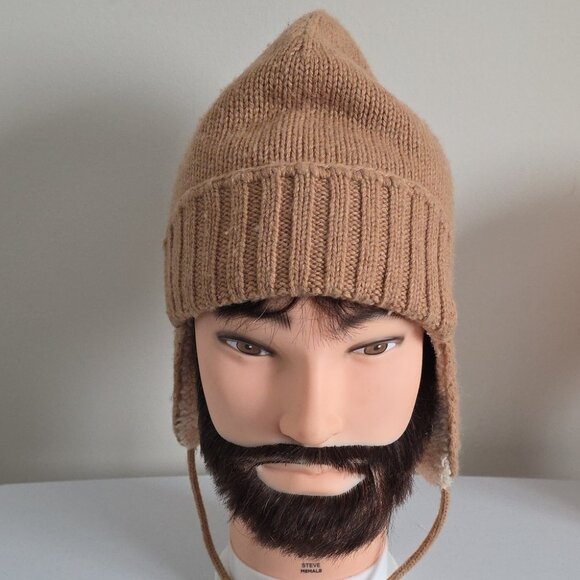 J CREW | Wool Rabbit Hair Hat Earflaps Beige Tan Sherpa Unisex Sz OS - Picture 5 of 6
